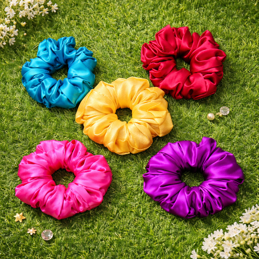 ORIVA Satin Scrunchies – Premium Hair Accessories (Pack of 5)