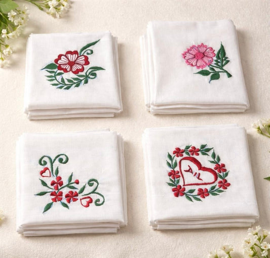 Oriva Premium Embroidered Cotton Handkerchief Set (Pack of 4)