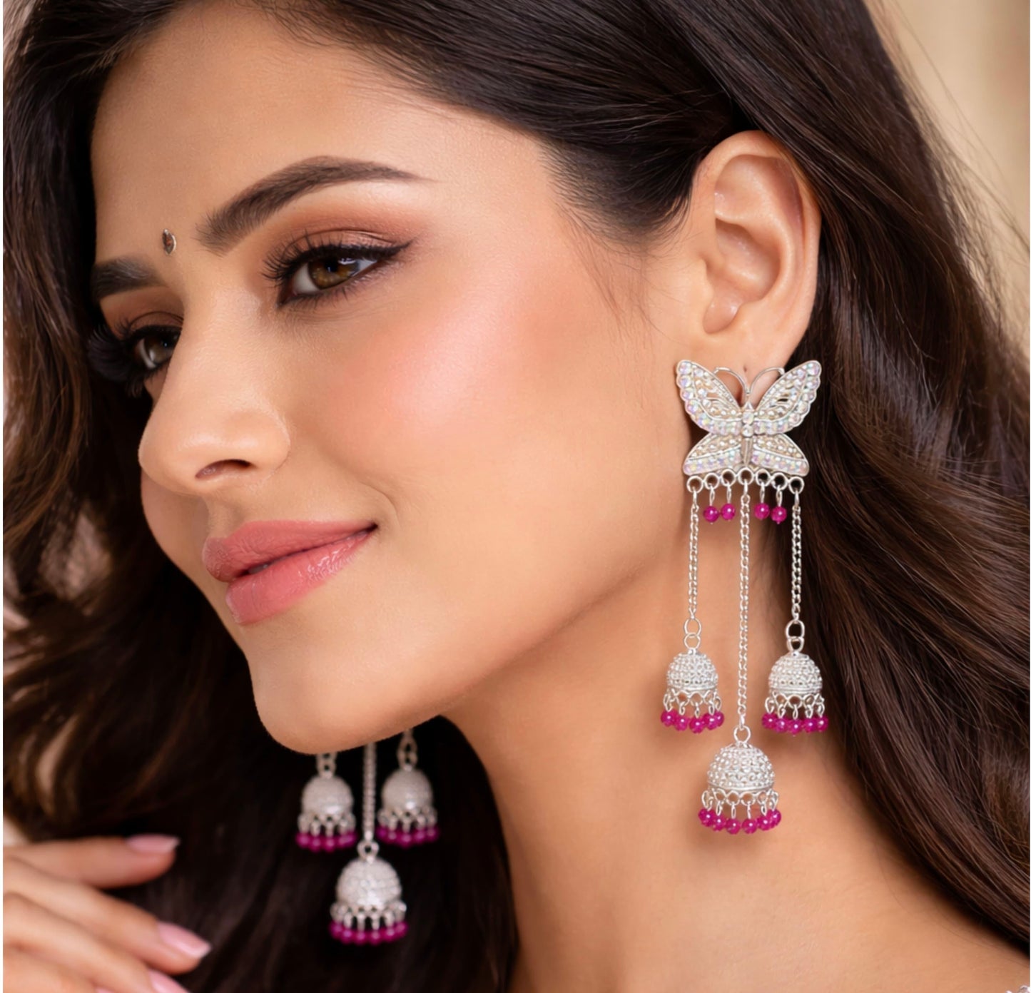 Butterfly Design Silver Oxidised Jhumka Earrings for Women & Girls