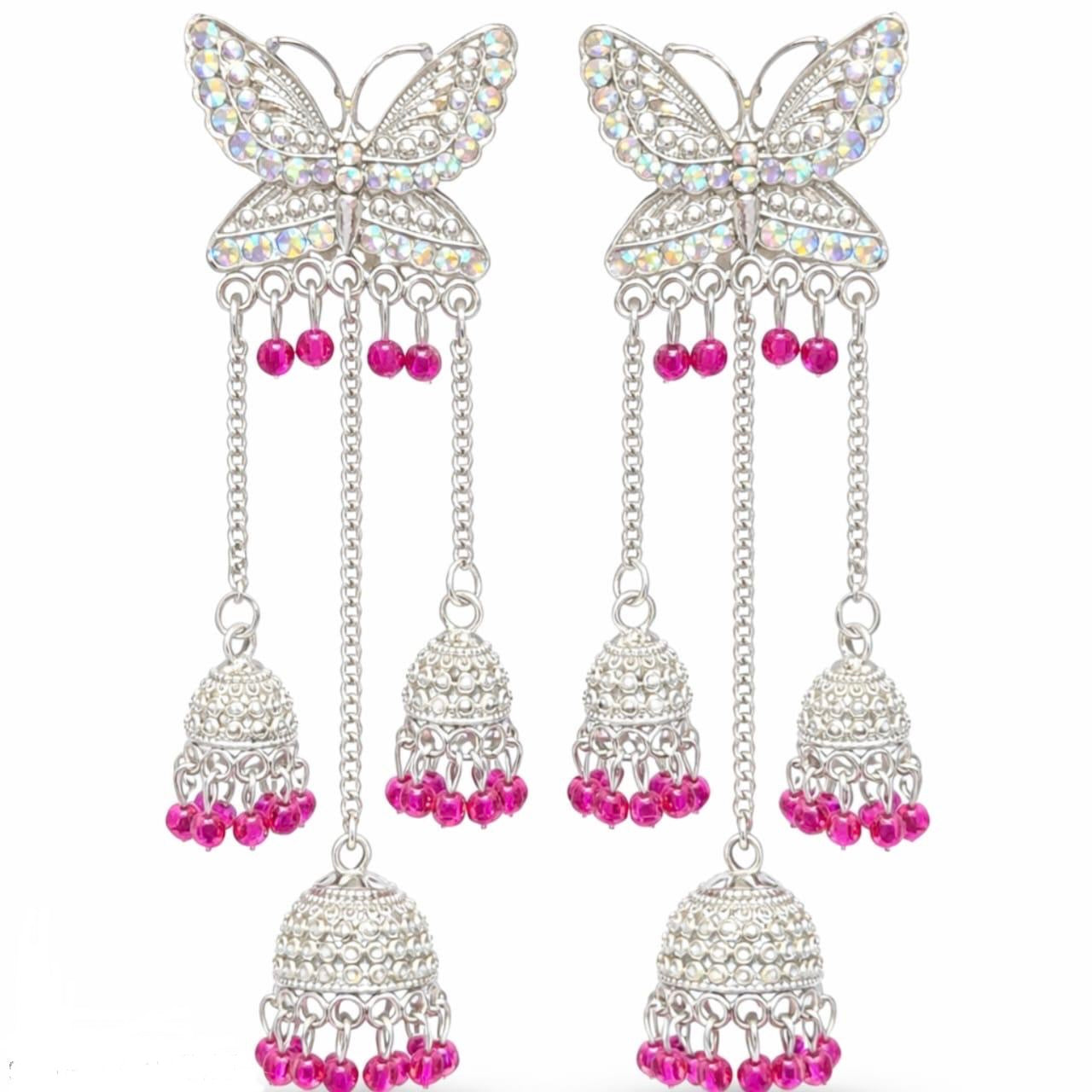 Butterfly Design Silver Oxidised Jhumka Earrings for Women & Girls