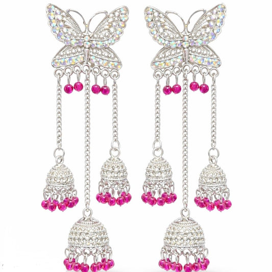 Butterfly Design Silver Oxidised Jhumka Earrings for Women & Girls