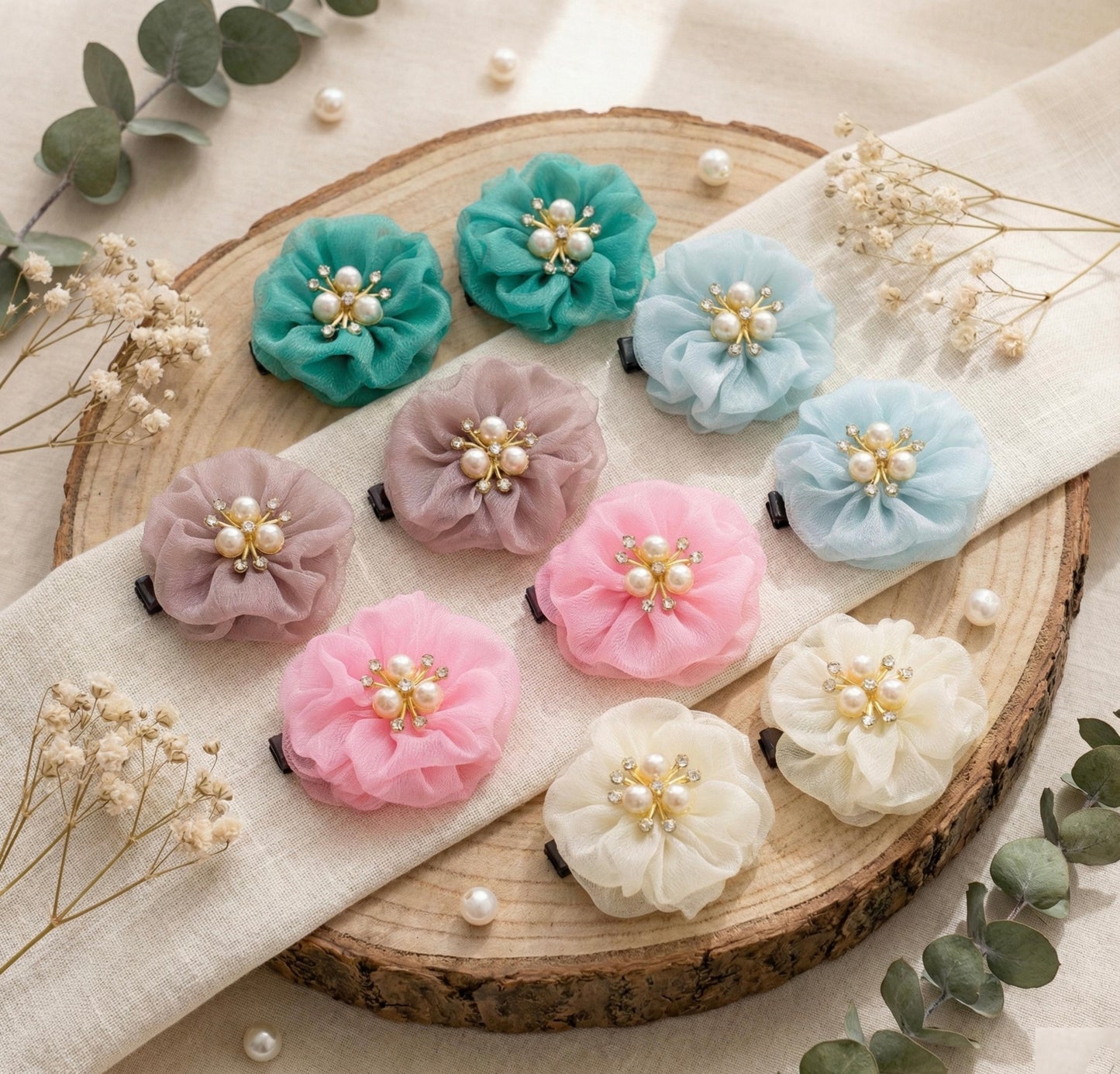 Elegant Flower Pearl Hair Clips for Girls & Women (Multicolor)