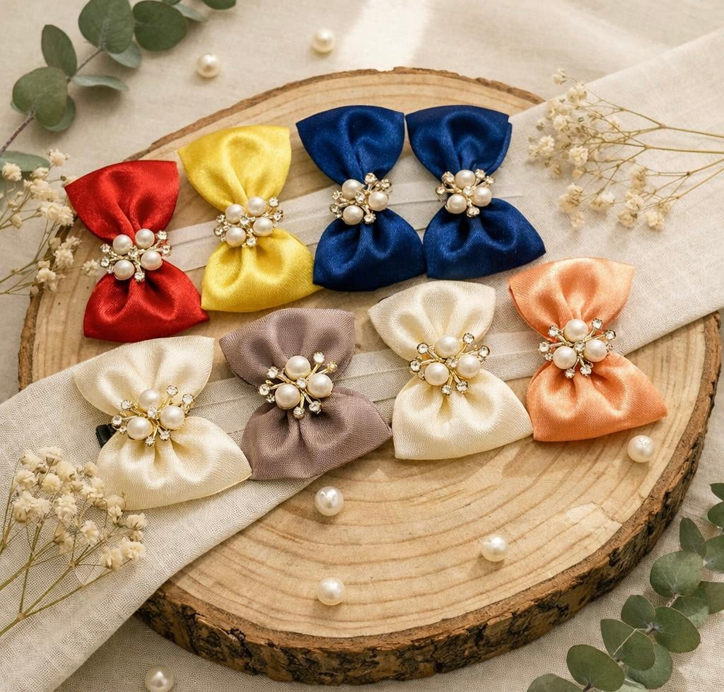 Stylish Satin Bow Pearl Hair Clips for Girls & Women (Multicolor)